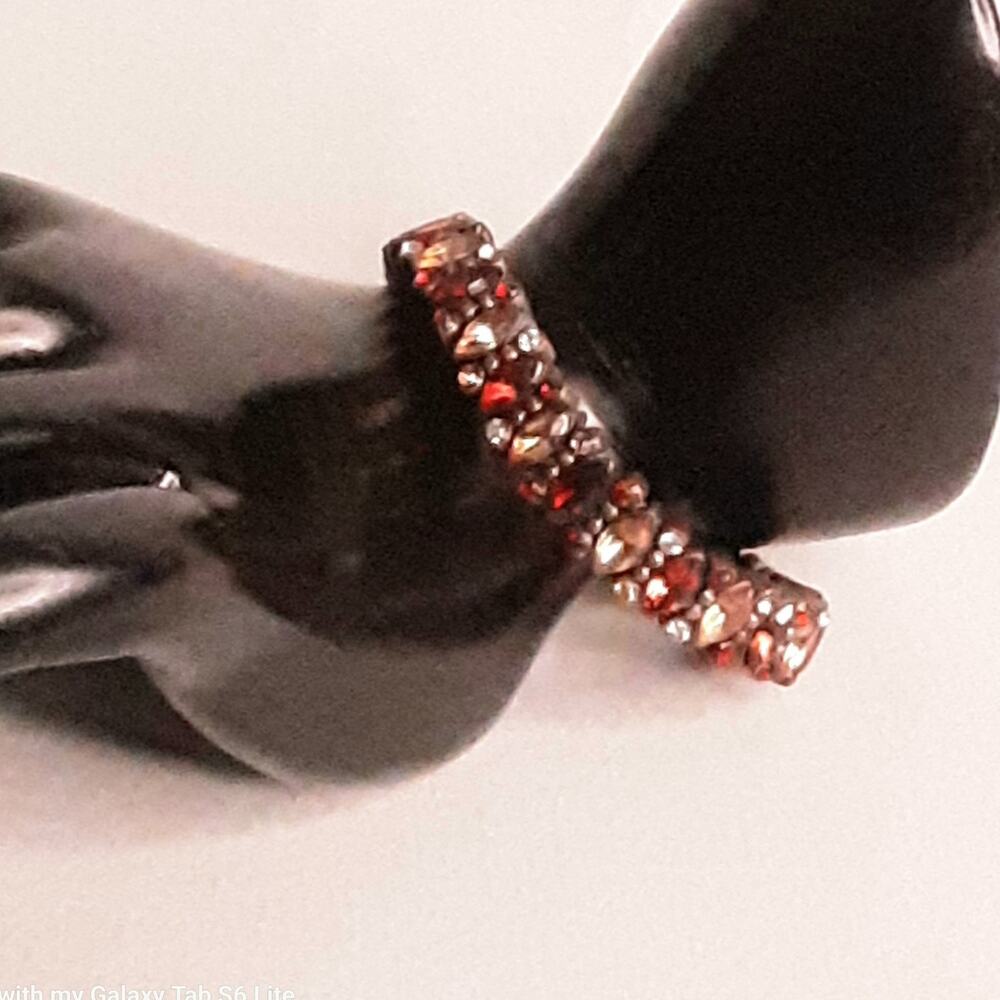 💎Stretch Bracelet Red Yellow And Clear Round And Marquise Stones On Bronze